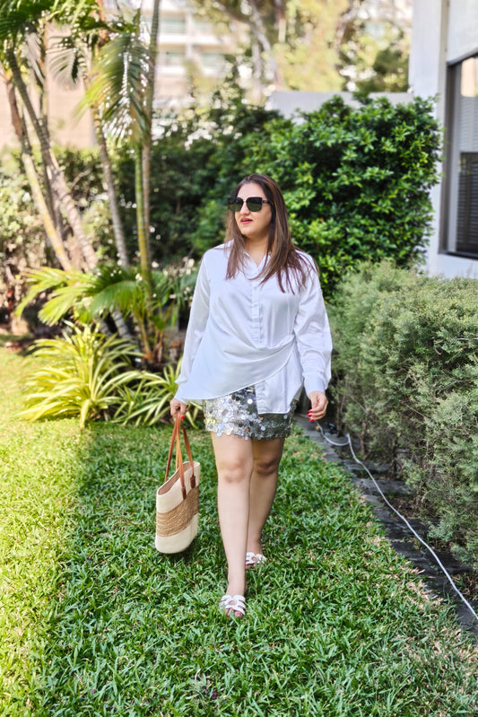 White Satin Draped Shirt