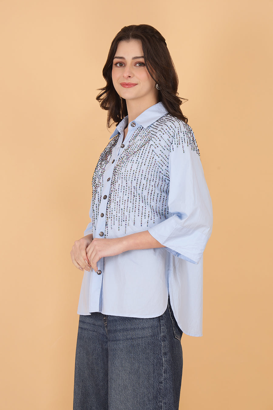 Women’s Loose Fit Embellished Shirt for Everyday Style