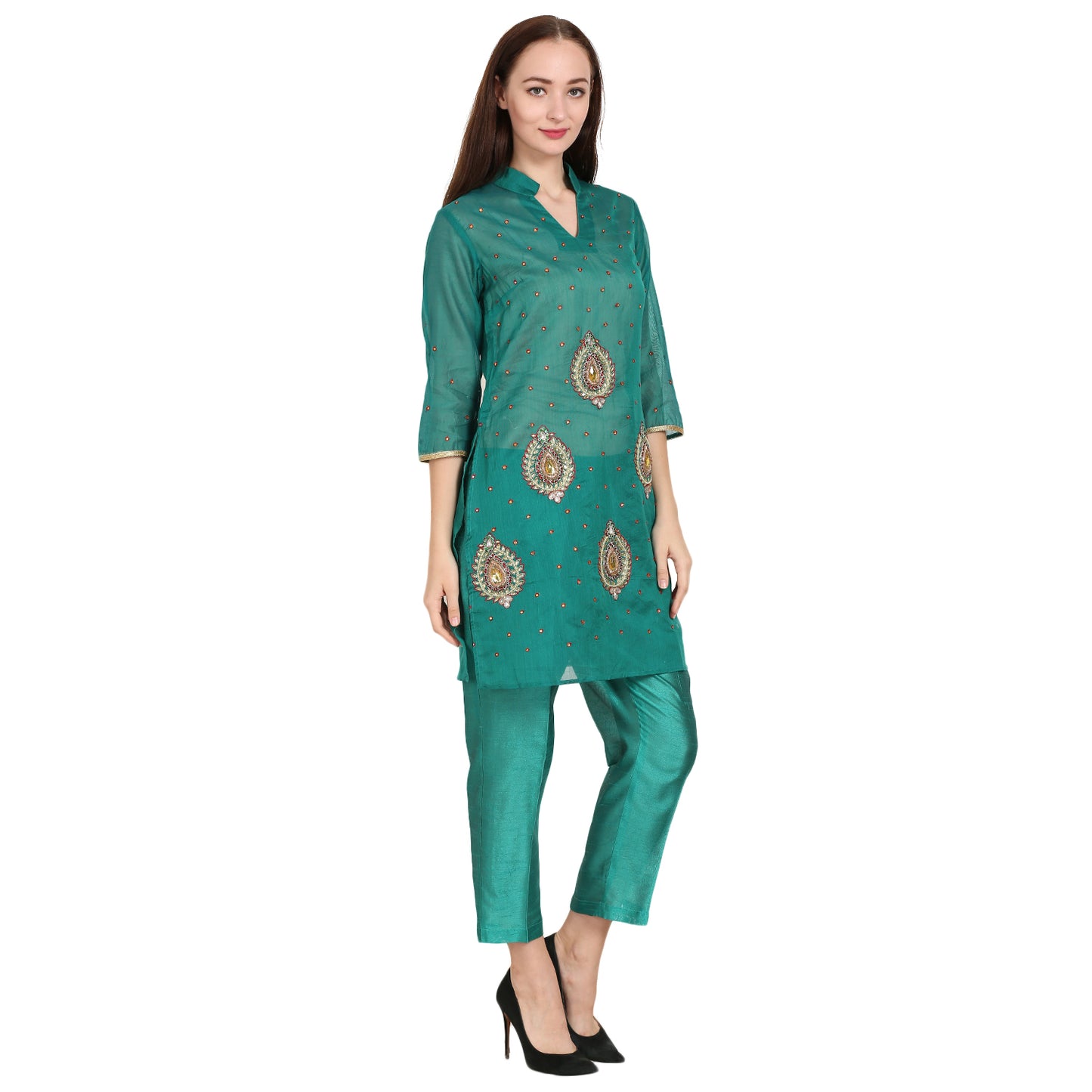 Rasagya Chanderi Cotton Kurti in Forest Green