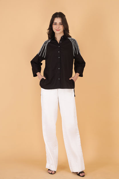 Noir Black Embellished Cotton Shirt