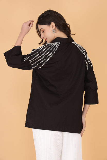 Noir Black Embellished Cotton Shirt