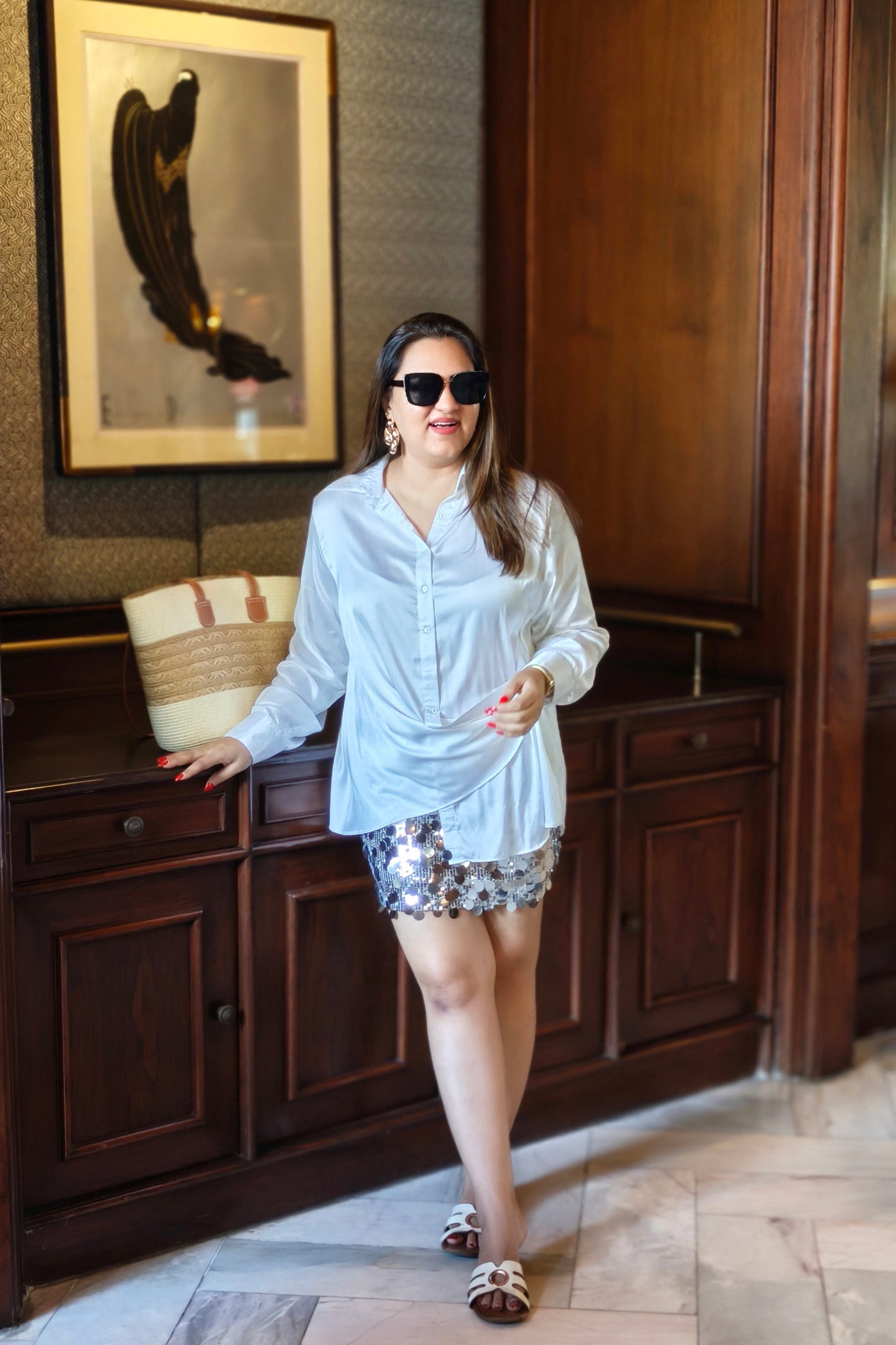 White Satin Draped Shirt