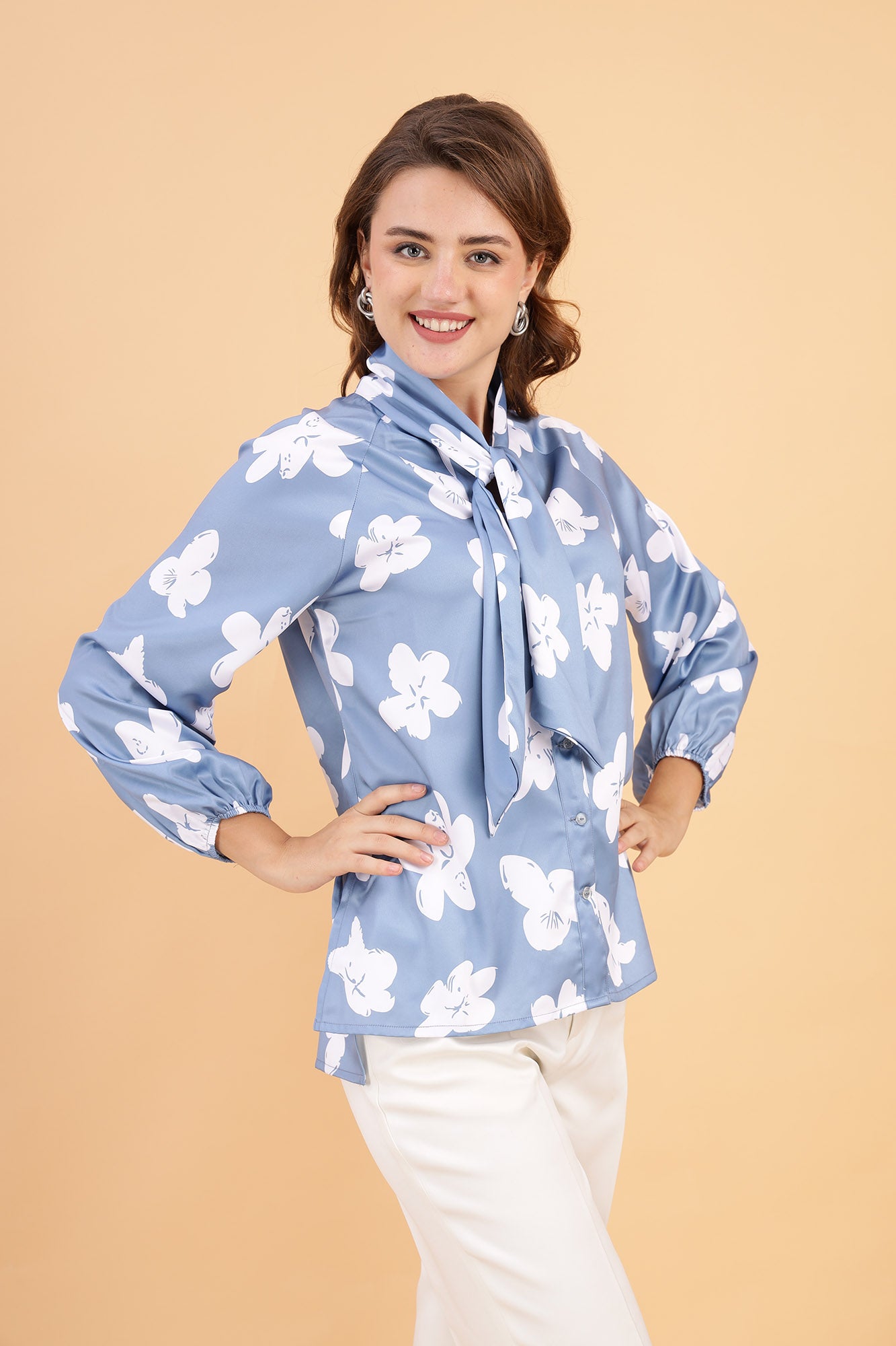 floral satin shirt women