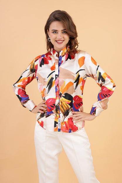 Floral satin shirts for women