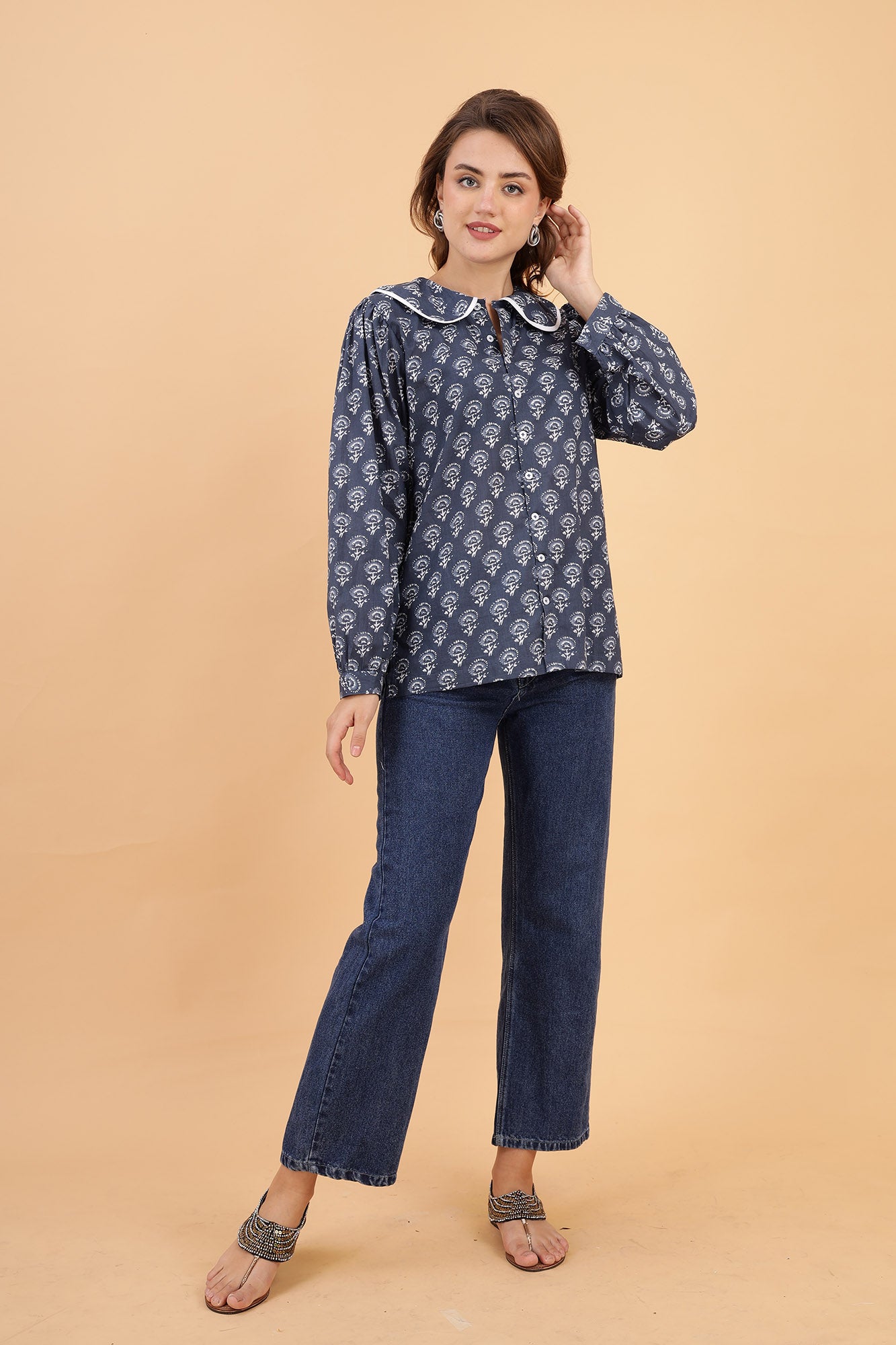 hand block print shirt women