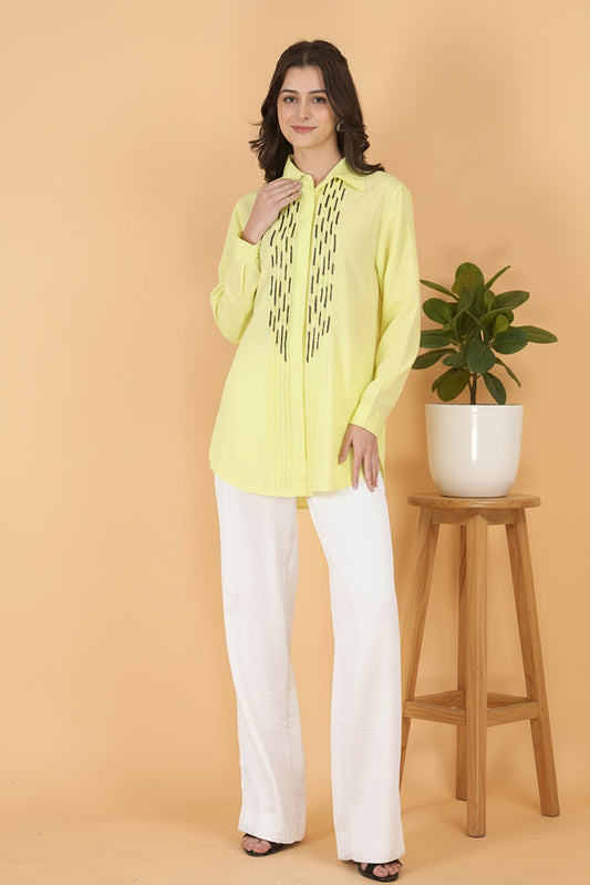 Eid outfit for women pastel lime long shirt