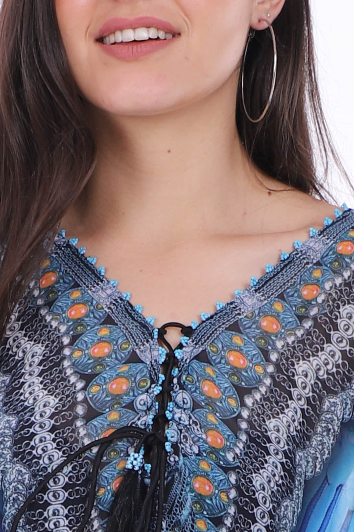 Blue Jay- Sheer Knee length Kaftan