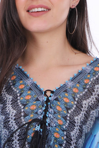 Blue Jay- Sheer Knee length Kaftan