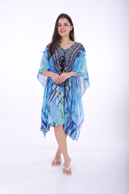 Blue Jay- Sheer Knee length Kaftan