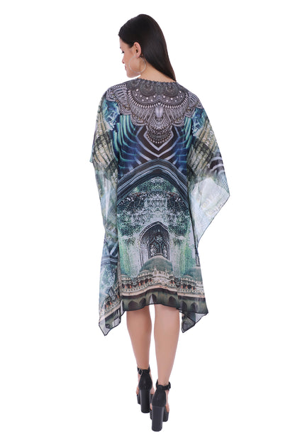 Zumbra Silver Blue Knee Length Kaftan