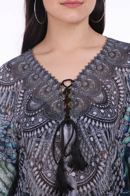 Zumbra Silver Blue Knee Length Kaftan