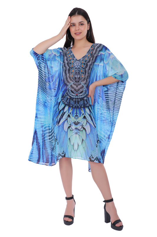 Blue Jay Scoop Neck Sheer Knee length Kaftan