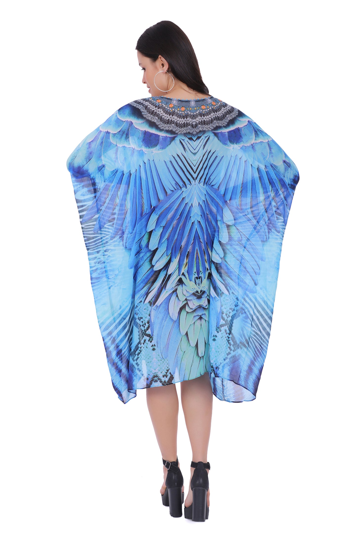 Blue Jay Scoop Neck Sheer Knee length Kaftan