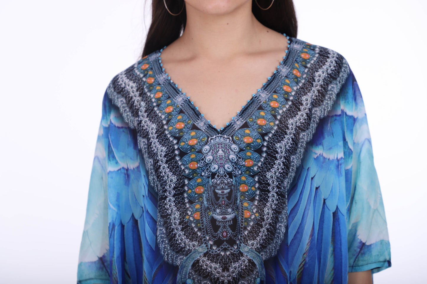 Blue Jay Scoop Neck Sheer Knee length Kaftan