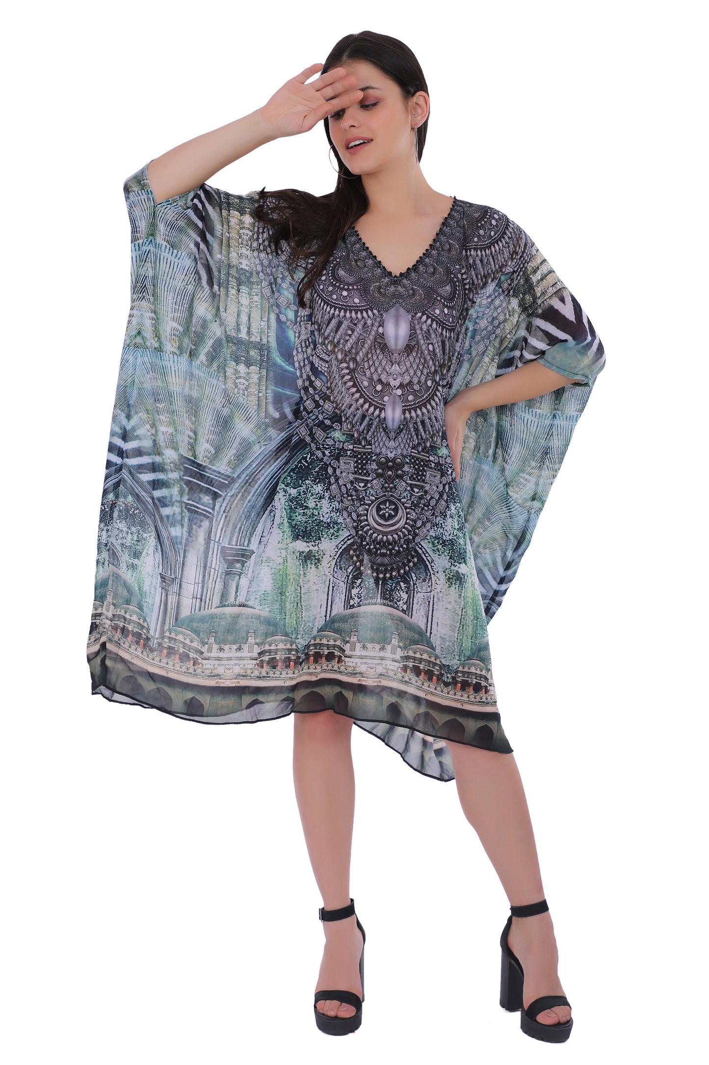 Zumbra Silver Scoop Neck Kaftan