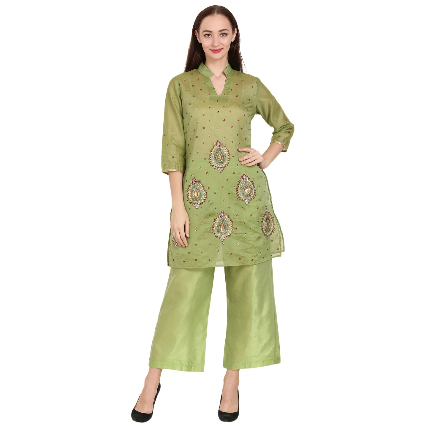 Rasagya Chanderi Cotton Kurti in Olive Green