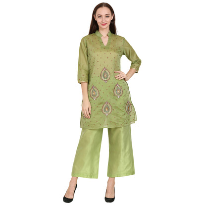Rasagya Chanderi Cotton Kurti in Olive Green