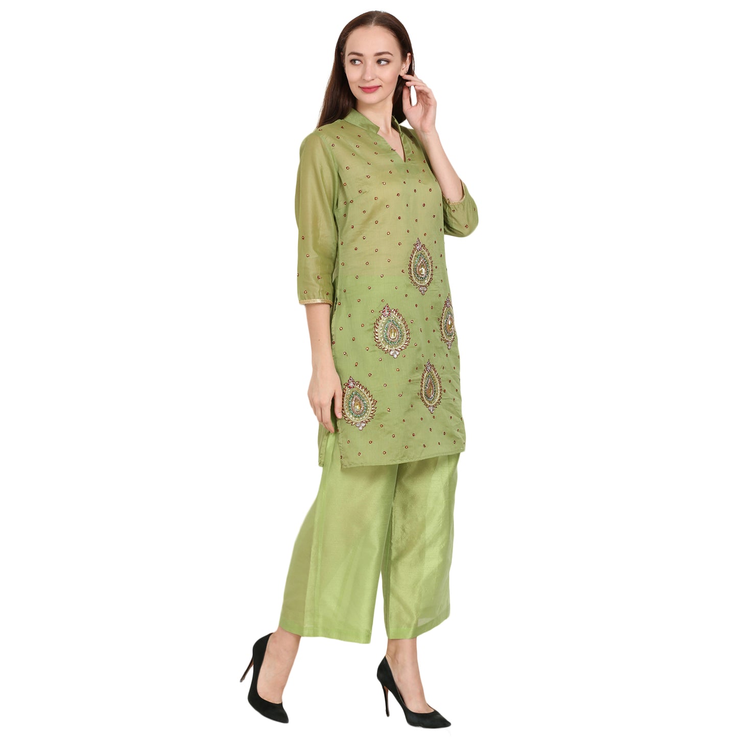 Rasagya Chanderi Cotton Kurti in Olive Green