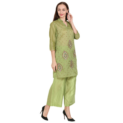 Rasagya Chanderi Cotton Kurti in Olive Green