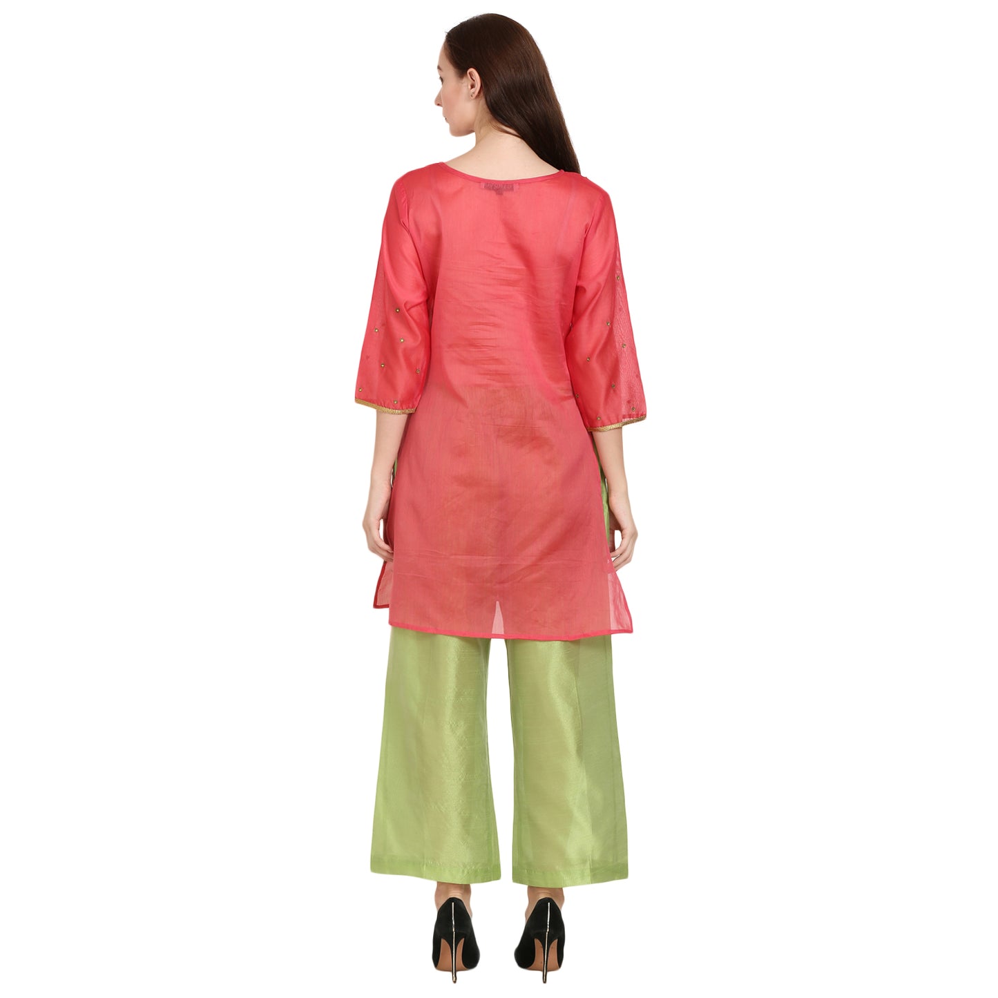 Rasagya Chanderi Cotton Kurti in Coral Pink
