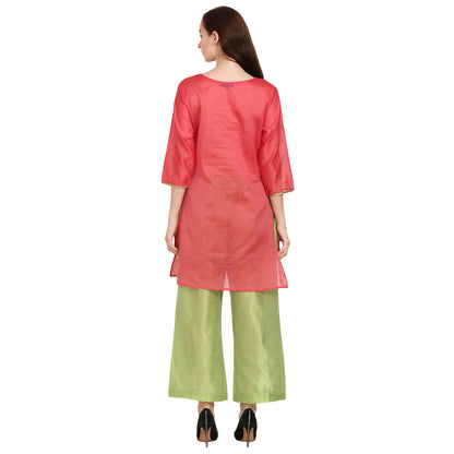 Rasagya Chanderi Cotton Kurti in Coral Pink