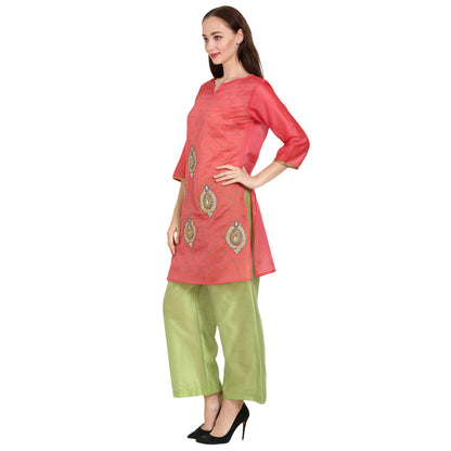 Rasagya Chanderi Cotton Kurti in Coral Pink