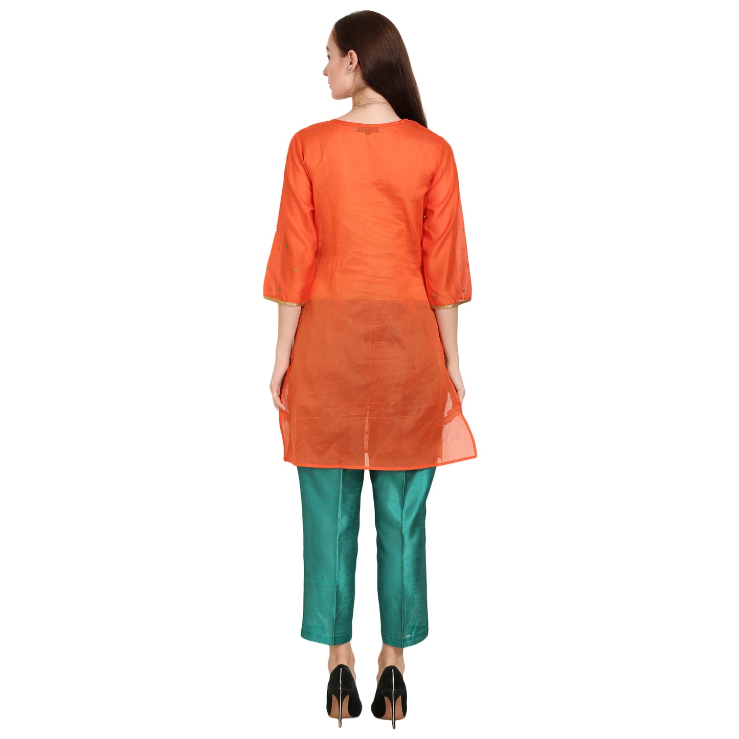 Rasagya Chanderi Cotton Kurti in Tangerine Orange