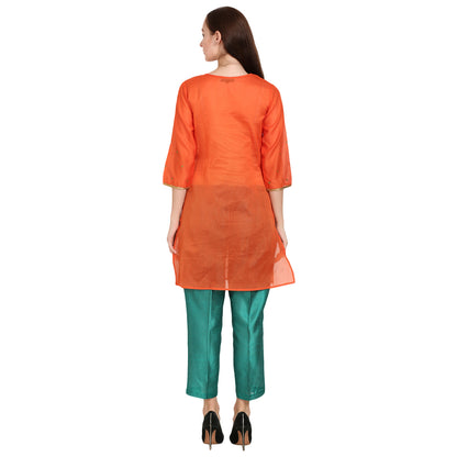 Rasagya Chanderi Cotton Kurti in Tangerine Orange