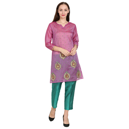 Rasagya Chanderi Cotton Kurti in Light Orchid-Lilac