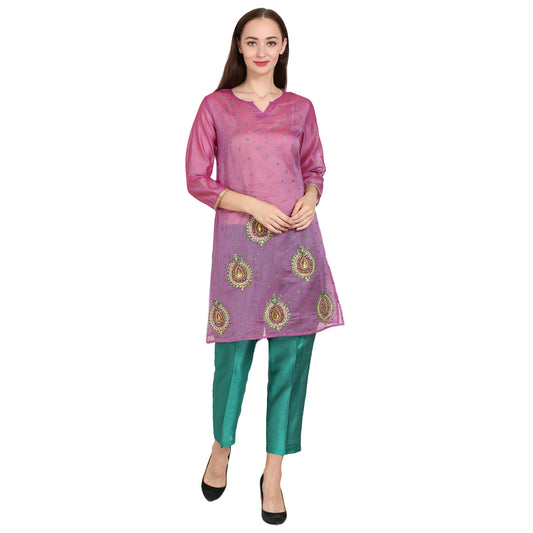 Rasagya Chanderi Cotton Kurti in Light Orchid-Lilac