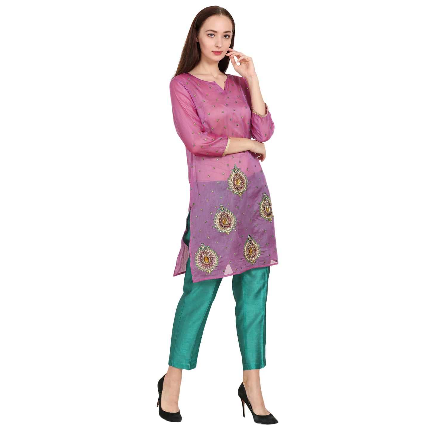 Rasagya Chanderi Cotton Kurti in Light Orchid-Lilac