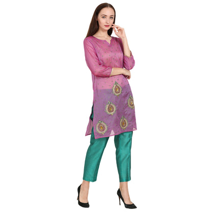 Rasagya Chanderi Cotton Kurti in Light Orchid-Lilac