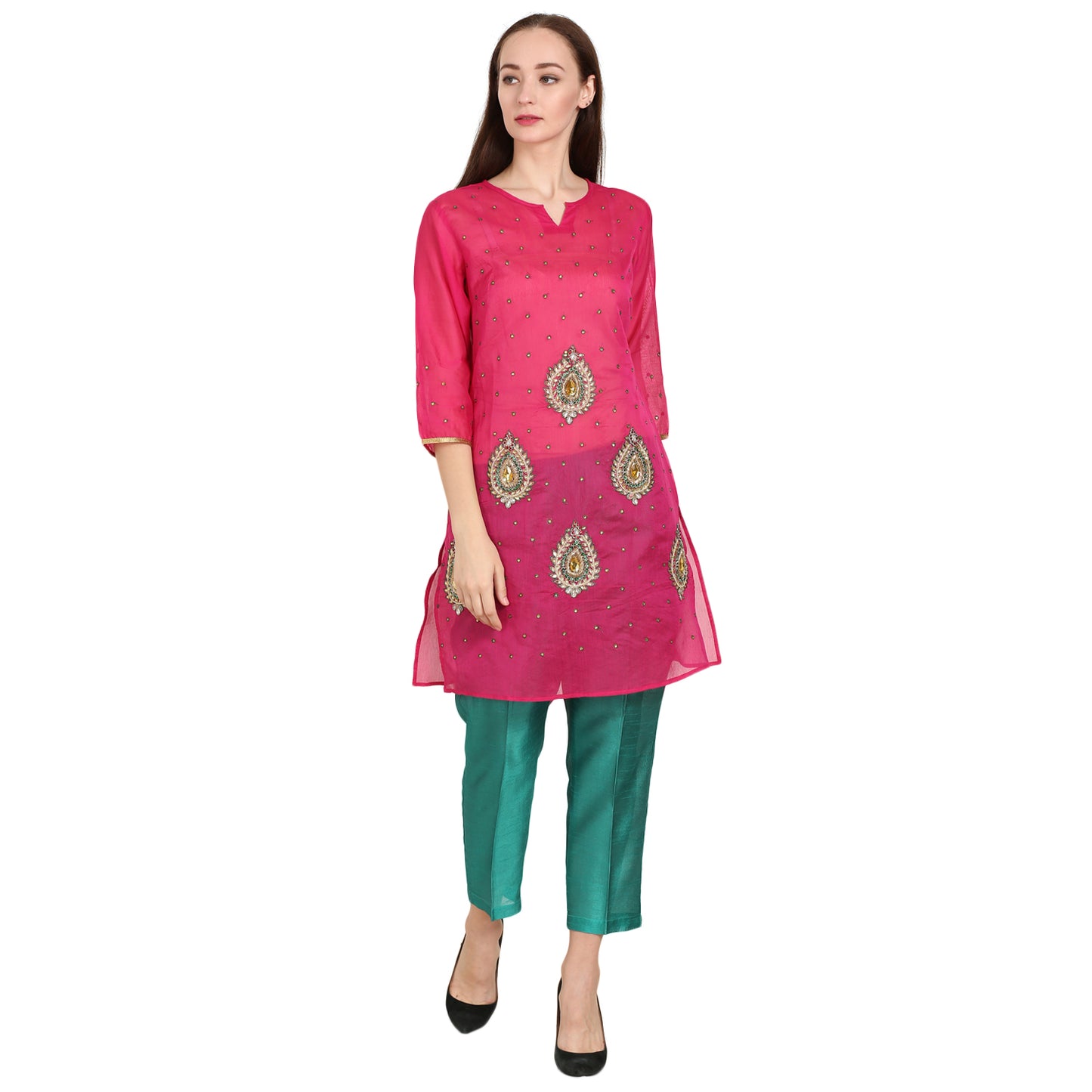 Rasagya Chanderi Cotton Kurti in Hot Pink