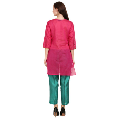 Rasagya Chanderi Cotton Kurti in Hot Pink