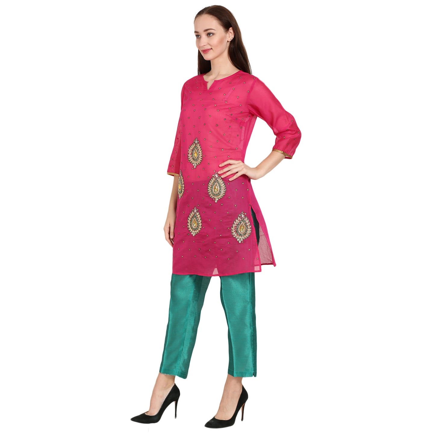 Rasagya Chanderi Cotton Kurti in Hot Pink