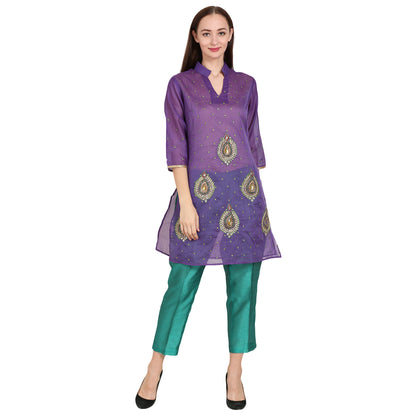 Rasagya Chanderi Cotton Kurti in Deep Purple