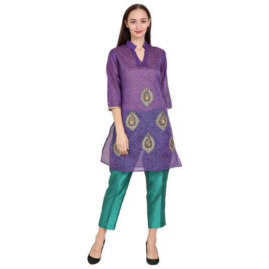 Rasagya Chanderi Cotton Kurti in Deep Purple