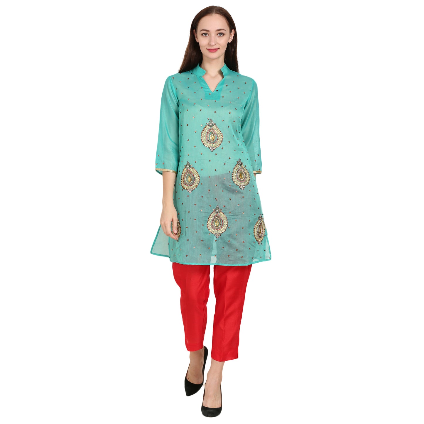 Rasagya Chanderi Cotton Kurti in Sea Blue