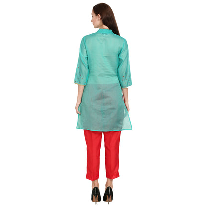 Rasagya Chanderi Cotton Kurti in Sea Blue