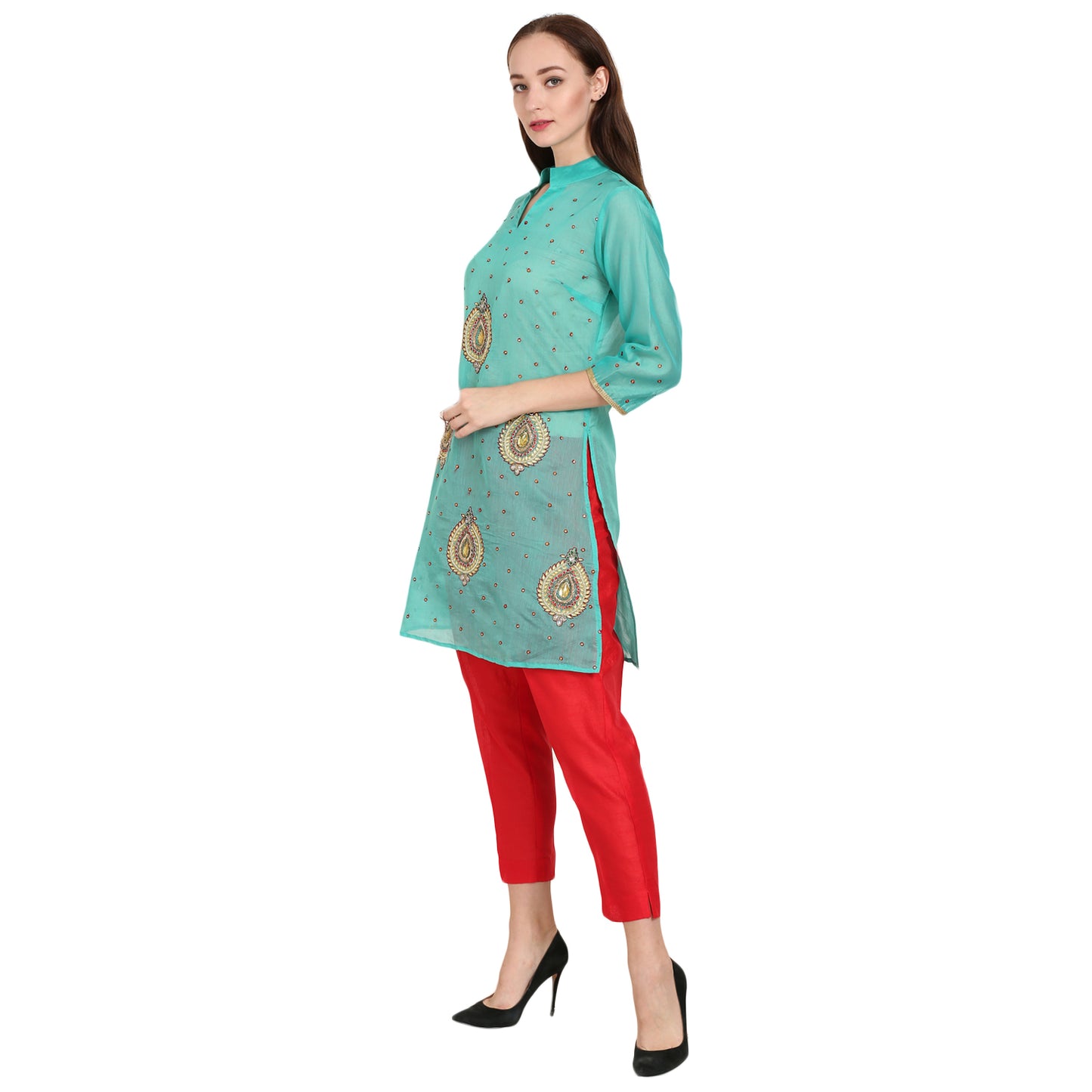 Rasagya Chanderi Cotton Kurti in Sea Blue