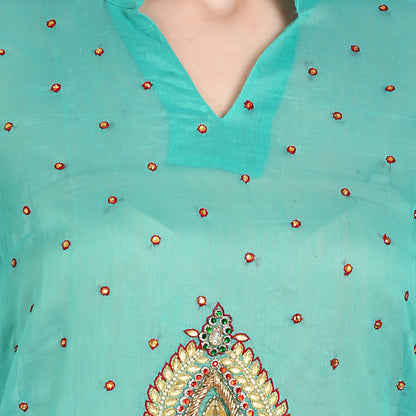 Rasagya Chanderi Cotton Kurti in Sea Blue