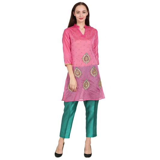 Rasagya Chanderi Cotton Kurti in Powder Pink