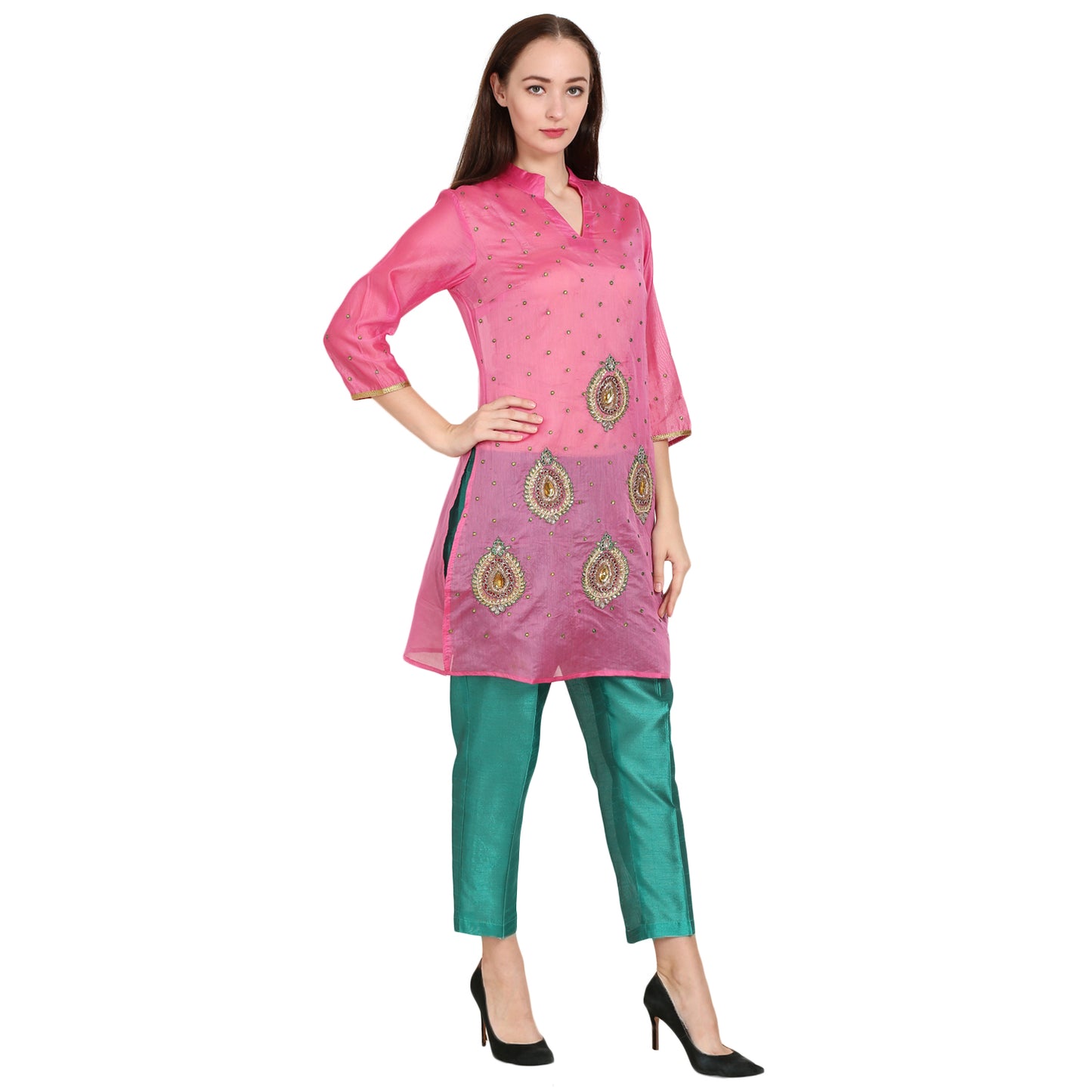 Rasagya Chanderi Cotton Kurti in Powder Pink