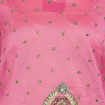 Rasagya Chanderi Cotton Kurti in Powder Pink