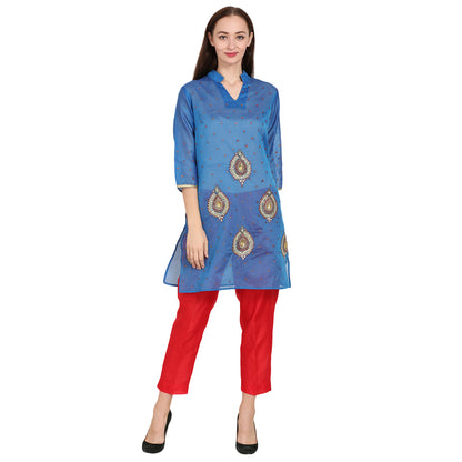 Rasagya Chanderi Cotton Kurti in Indigo Blue