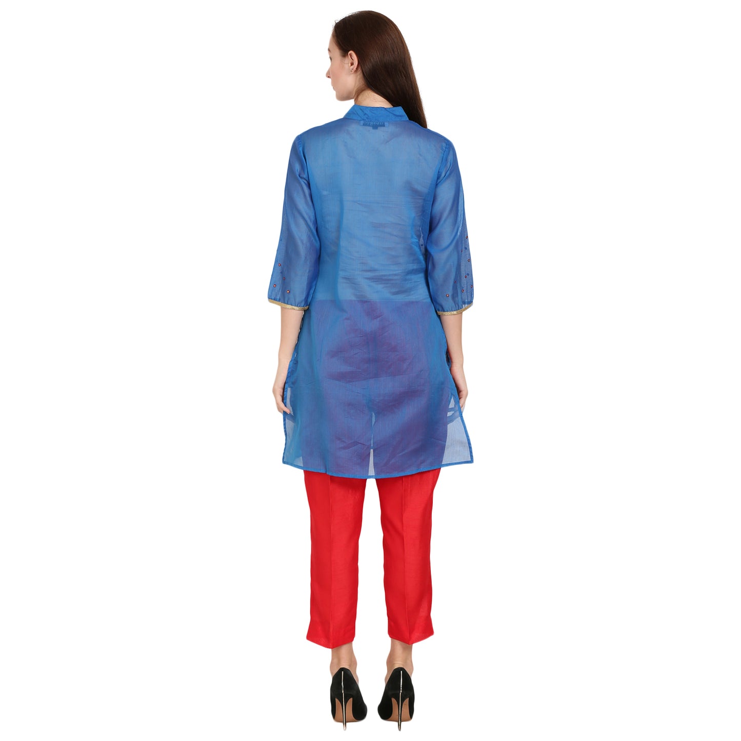 Rasagya Chanderi Cotton Kurti in Indigo Blue
