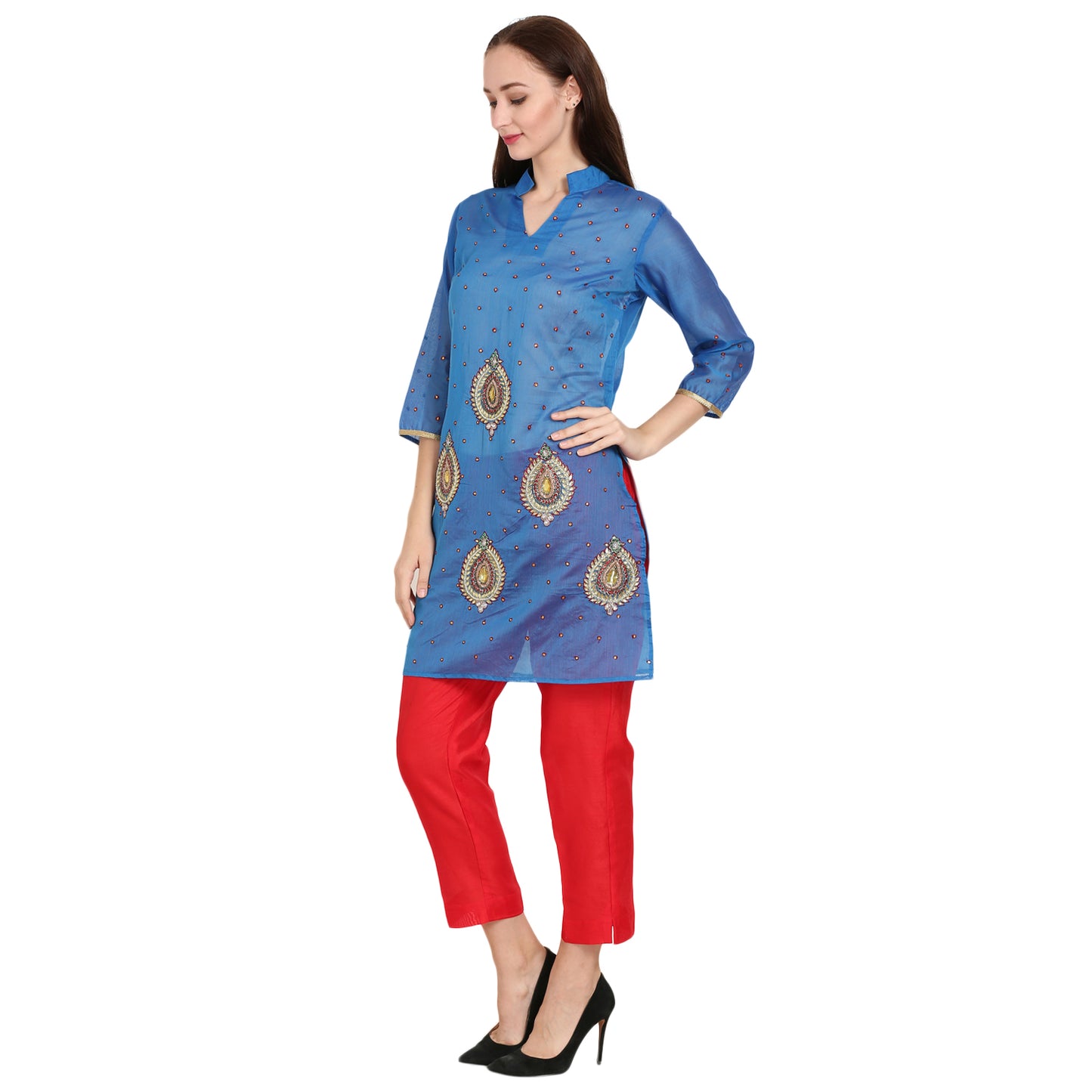 Rasagya Chanderi Cotton Kurti in Indigo Blue